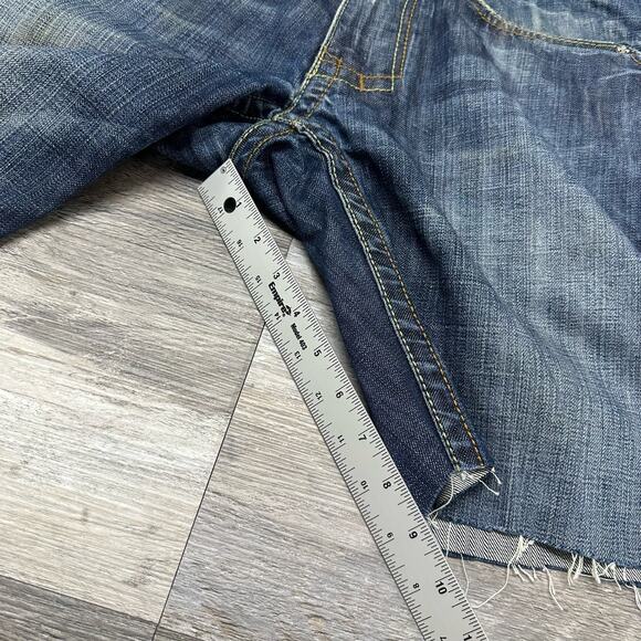 Vintage Y2K Manchester Ltd. Blue‎ Mens 31 Raw Edge Whiskered Denim Jean Shorts - Picture 5 of 10